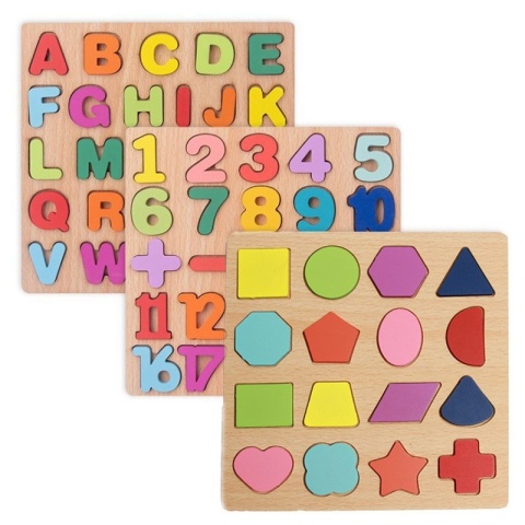 Układanka Drewniana Puzzle Montessori Kształty Kolory Dopasowywanie
