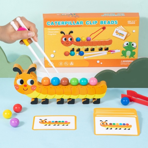Drewniana Układanka Kuleczki Montessori Sorter Zwierzątko GĄSIENICA